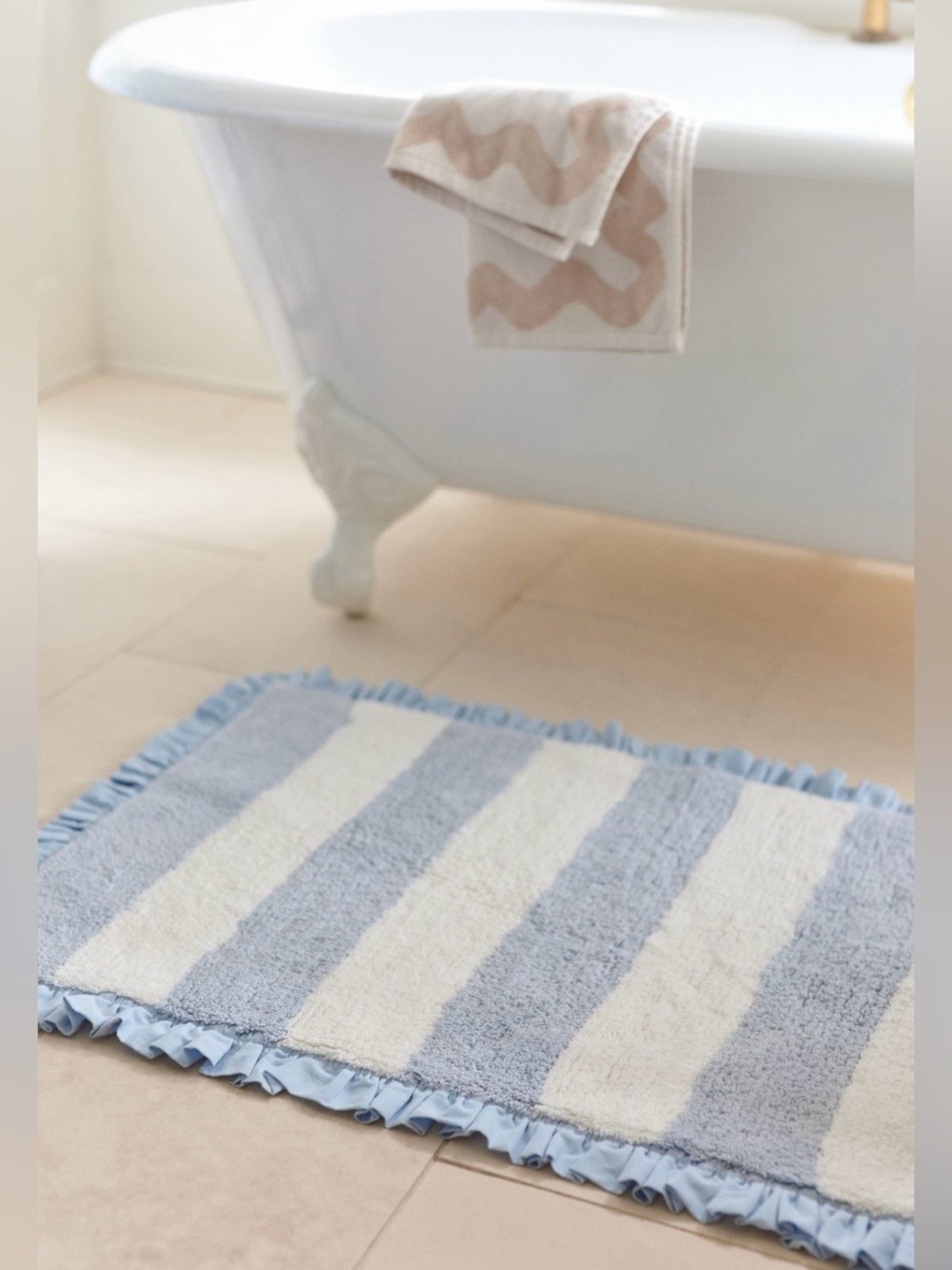 Anthropologie Ruffled Stripe Tufted Bath Mat NWT